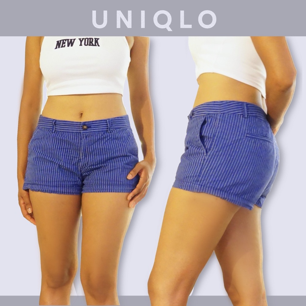 Blue Stripe Mini Shorts Summer Uniqlo Women Size 12